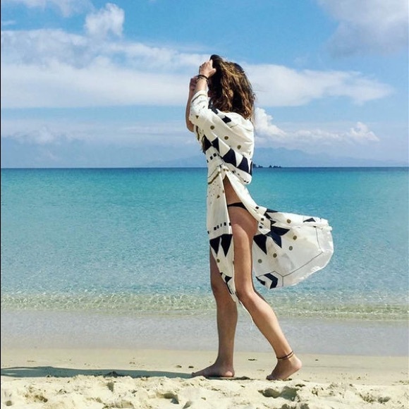 SOLD OUT CLEARANCE Aztec Tribal Geometric Boho Swim Beach Coverup - Picture 3 of 4